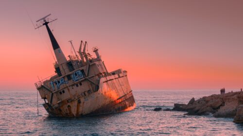 Sunset at Edro III shipwreck, Paphos, Cyprus