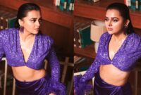 Tejasswi Prakash looks BOMB in all-purple ensemble with sequined satin top and draped skirt